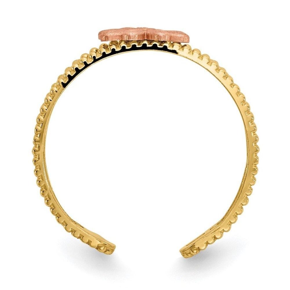 14k Yellow Gold Solid Toe Ring Two-Tone Flower Ad… - image 4